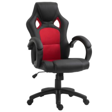 Vinsetto Swivel Desk Chair With Wheels, High Back Faux Leather Computer Chair For Home Office With Armrests, Black & Red