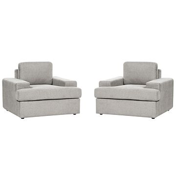 Set Of 2 Armchairs Light Grey Fabric Upholstered Cushioned Thickly Padded Backrest Classic Living Room Couch Beliani