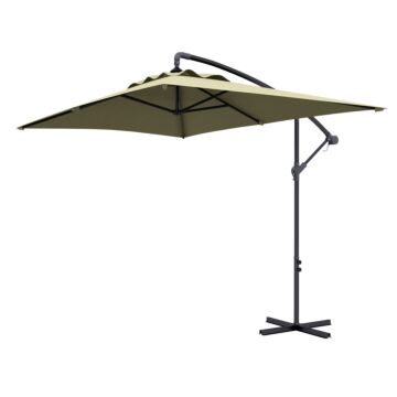 Outsunny 3x2m Cantilever Parasol With Cross Base, Banana Parasol With Crank Handle And 6 Ribs, Rectangular Hanging Patio Umbrella For Outdoor Pool, Garden, Balcony, Beige