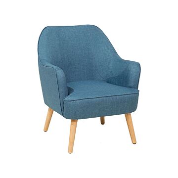 Armchair Teal Blue Club Chair Retro Style Wooden Legs Beliani