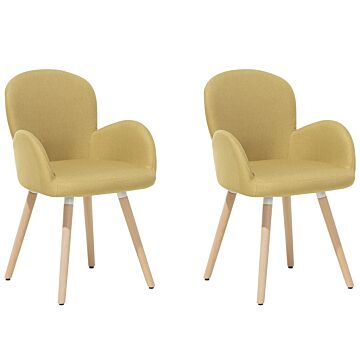 Set Of 2 Dining Chairs Yellow Fabric Upholstery Light Wood Legs Modern Eclectic Style Beliani