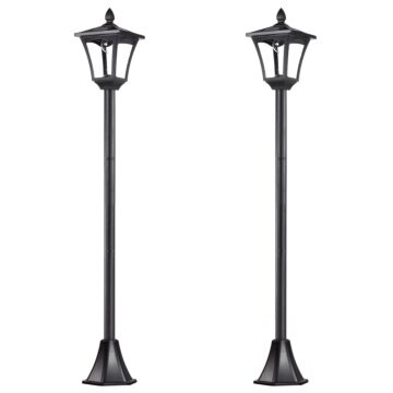 Outsunny 2 Pieces Outdoor Garden Solar Post Lamp Sensor Dimmable Led Lantern Bollard Pathway 1.6m Tall – Black