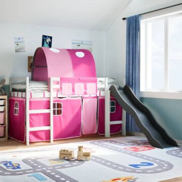 Vidaxl Kids' Loft Bed With Tunnel Pink 90x190 Cm Solid Wood Pine