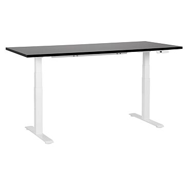Electrically Adjustable Desk Black Tabletop White Steel Frame 180 X 72 Cm Sit And Stand Square Feet Modern Design Beliani