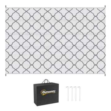 Outsunny Reversible Outdoor Rug With Carry Bag And Ground Stakes, Waterproof Plastic Straw Mat For Backyard, Deck, Rv, Picnic, Camping Grey & White
