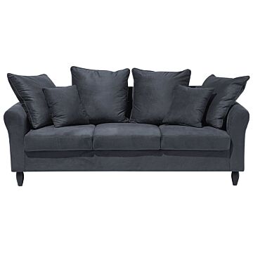 Sofa Grey Velvet Solid Wood 3 Seater Scatter Pillows Beliani