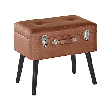 Stool With Storage Brown Faux Leather Upholstered Black Legs Suitcase Design Buttoned Top Beliani