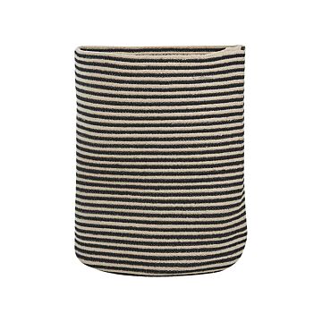 Storage Basket Beige And Black Cotton Striped Pattern Laundry Bin Boho Accessories Beliani