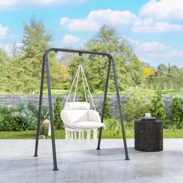 Outsunny Hanging Chair Outdoor Hammock Chair With Soft Cushion, Cotton Rope Boho Style Swing Chair, Hanging Garden Swing Seat For Indoor Outdoor, Cream White