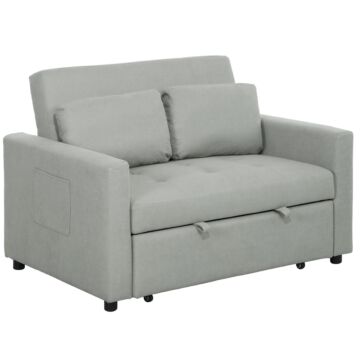 Homcom Velvet-feel Two-seater Sofa Bed - Light Grey