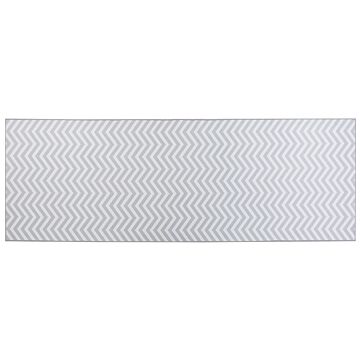 Runner Rug White Grey Polyester 70 X 200 Cm Rectangular Chevron Design Beliani