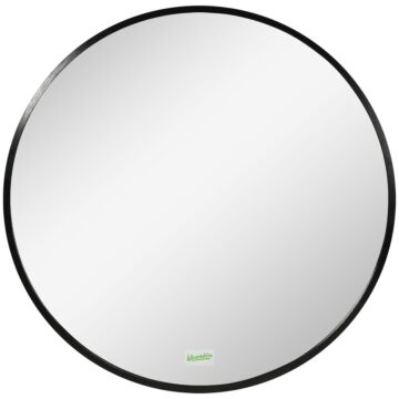 Kleankin Round Bathroom Mirror, Modern Wall-mounted Makeup Mirror With Aluminium Frame For Washroom Living Room, Black, 50x50 Cm
