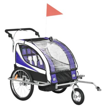 Homcom Child Bike Trailer Baby Bicycle Trailer 360° Rotatable For 2 Kids With Steel Frame Led Purple