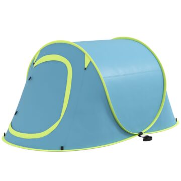 Outsunny 2 Man Pop Up Camping Tent, 2000mm Waterproof With Carry Bag For Fishing Hiking Backpacking, Blue