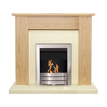 Adam New England Fireplace In Oak & Cream With Colorado Bio Ethanol Fire In Brushed Steel, 48 Inch