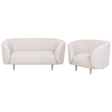 Living Room Set Beige Polyester Fabric Soft Gold Legs 2 Seater Sofa Armchair Retro Glam Art Decor Style Beliani