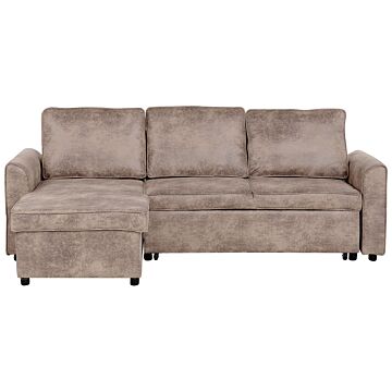 Corner Sofa Bed Brown Faux Leather Upholstered Right Hand Orientation With Storage Bed Beliani