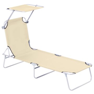 Outsunny Reclining Chair Sun Lounger Folding Lounger Seat With Sun Shade Awning Beach Garden Outdoor Patio Recliner Adjustable (beige)