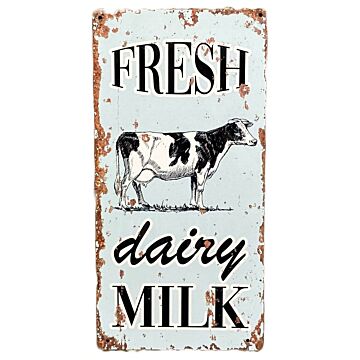 Metal Vintage Wall Sign - Fresh Dairy Milk Cow Farm