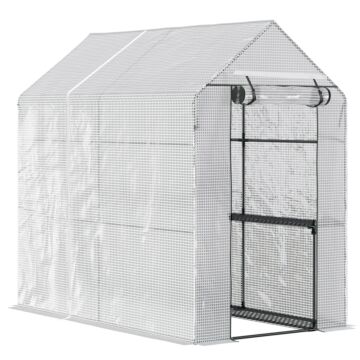 Outsunny Walk In Garden Greenhouse With Shelves Polytunnel Steeple Grow House 186l X 120w 190hcm White