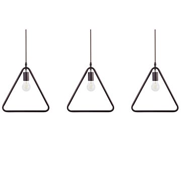 Set Of 3 Ceiling Lamps Brown Metal Triangle Shade Pendant Industrial Beliani