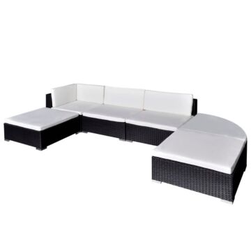 Vidaxl 6 Piece Garden Lounge Set With Cushions Poly Rattan Black