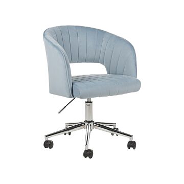 Office Swivel Chair Light Blue Velvet Height Adjustable Full Swivel Button Tufted Backrest Beliani