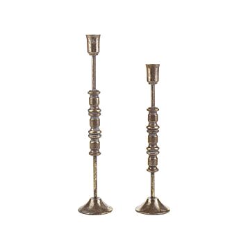 Set Of 2 Candle Holders Golden Metal Two Sizes Candle Sticks Classic Beliani