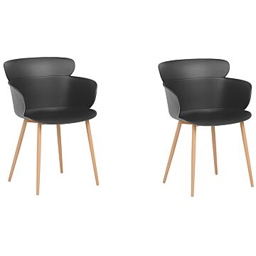 Set Of 2 Dining Chairs Black Synthetic Material Metal Legs Ergonomic Back Modern Living Room Beliani