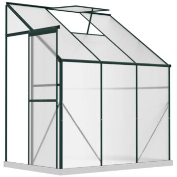 Outsunny Walk-in Lean To Greenhouse Garden Heavy Duty Aluminium Polycarbonate With Roof Vent For Plants Herbs Vegetables, Green, 192 X 127 X 220 Cm