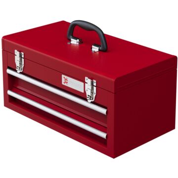 Durhand Lockable Metal Tool Box, 2 Drawer Tool Chest With Latches, Handle, Ball Bearing Runners, Red