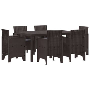 Vidaxl 7 Piece Garden Dining Set With Cushions Brown Poly Rattan