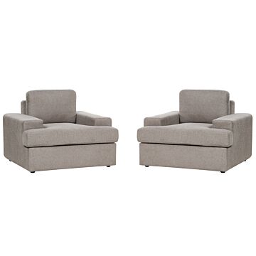 Set Of 2 Armchairs Taupe Fabric Upholstered Cushioned Thickly Padded Backrest Classic Living Room Couch Beliani