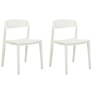 Set Of 2 Dining Chairs White Stackable Armless Leg Caps Plastic Conference Chairs Contemporary Modern Design Dining Room Seating Beliani