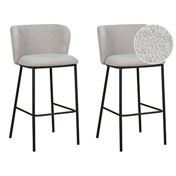 Set Of 2 Bar Chairs Grey Boucle Upholstery Black Metal Legs Armless Stools Curved Backrest Modern Dining Room Kitchen Beliani