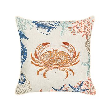 Scatter Cushion Beige Linen Cotton 45 X 45 Cm Marine Crab Pattern Square Polyester Filling Home Accessories Beliani