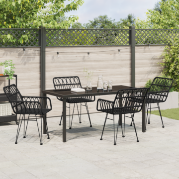 Vidaxl 5 Piece Garden Dining Set Black Poly Rattan