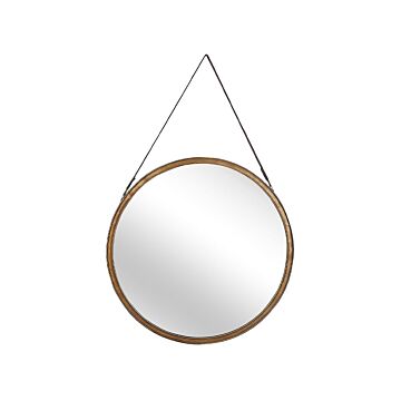 Wall Mirror Gold Distressed Metal Faux Leather Strap Round 60 Cm Decorative Hanging Accent Piece Modern Beliani