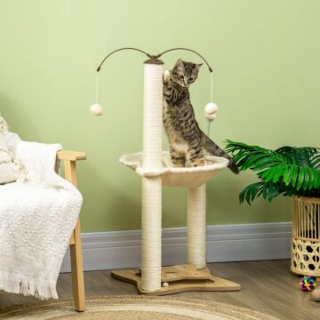 Pawhut Cat Tree For Indoor Cats Kitten Play Tower With Sisal Scratching Posts Hammock Ball Toy, Beige, 53.5x53.5x90 Cm