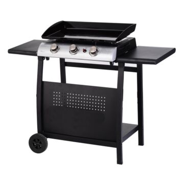 Gas Bbq 3 Burner Plancha In Stainless Steel With Stand And Side Tables