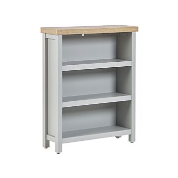 Bookcase Grey Light Wood Particle Board 3 Shelves Short Storage Unit Scandinavian Traditional Style Beliani
