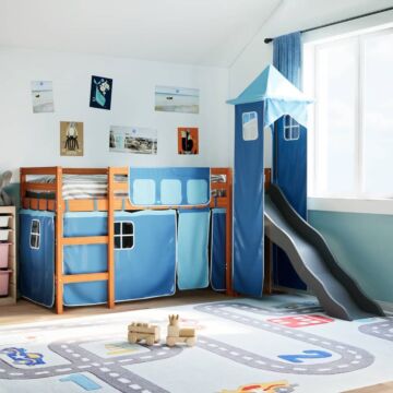 Vidaxl Kids' Loft Bed With Tower Blue 90x190 Cm Solid Wood Pine