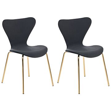 Set Of 2 Dining Chairs Black With Gold Polyester Velvet Black Metal Legs Armless Modern Design Beliani