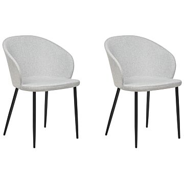 Set Of 2 Dining Chairs Light Grey Fabric Upholstered Black Legs Retro Style Living Space Furniture Beliani