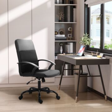 Vinsetto Pvc Leather & Mesh Panel Blend Office Chair Swivel Seat W/ Padding Ergonomic Desk Adjustable Height Tilt 5 Wheels Stylish Black