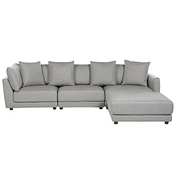 3-seater Sofa Light Grey Polyester Fabric Upholstery Couch With Ottoman Footstool Extra Throw Cushions Beliani
