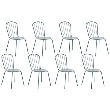 Set Of 8 Garden Dining Chairs Light Blue Steel Modern Rust Resistant High Back Beliani