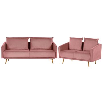 Living Room Set Pink Velvet Back Cushions Metal Golden Legs Retro Glam Beliani