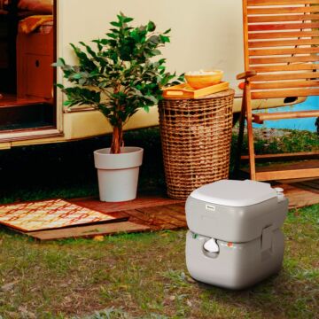 Outsunny Portable Toilet For Adults, 22l Camping Toilet With Seat, Lid And Anti-leak Handle Pump, Outdoor Travel Toilet With Detachable Tanks For Camping, Boating, Hiking, Travel, Rv, Grey