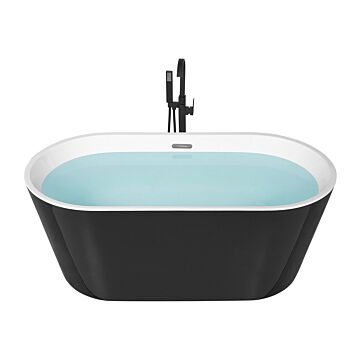 Freestanding Bath Black Sanitary Acrylic Single 150 X 75 Cm Oval Shape Overflow System Modern Design Beliani